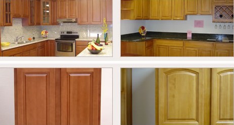 the four photos of hardwood kitchen cabinets