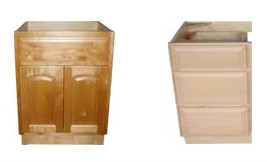 Wood color wash cabinet beneath cabinets